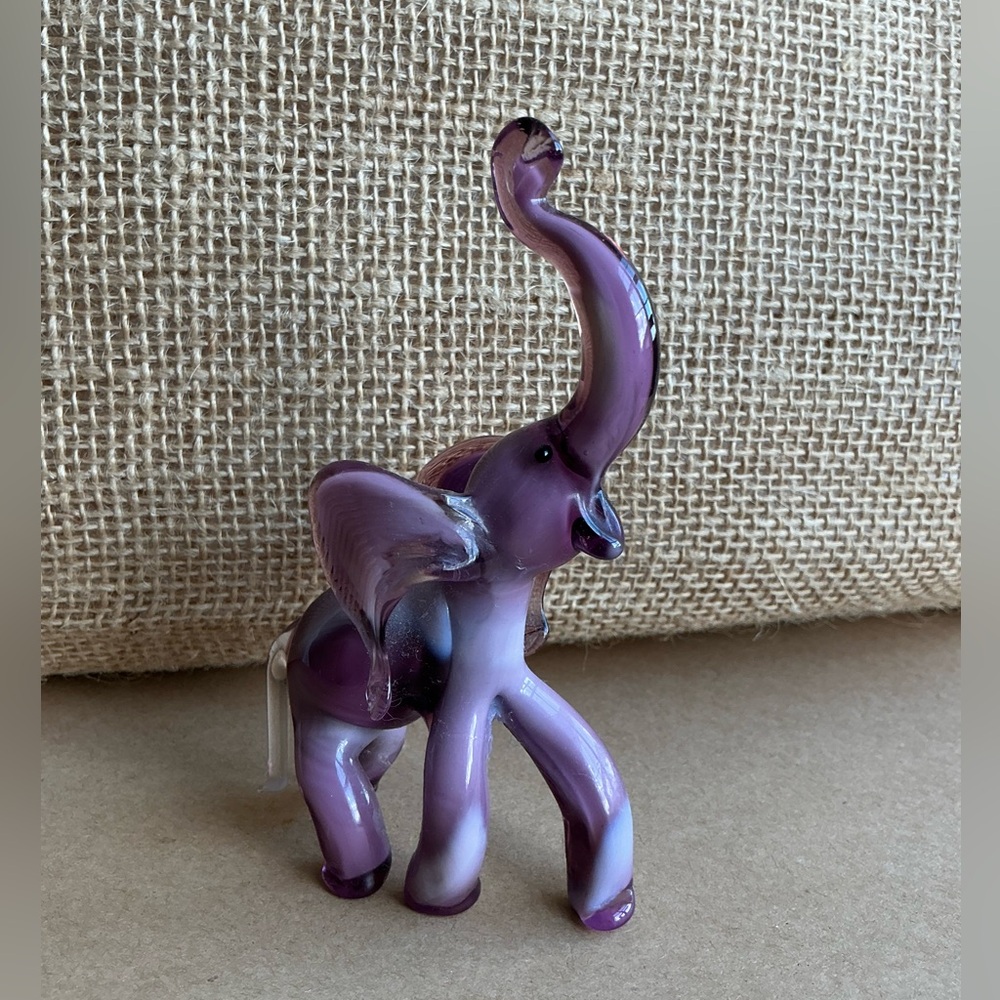 Art Glass Hand Blown Purple Elephant Figurine - Decorative Home Accent